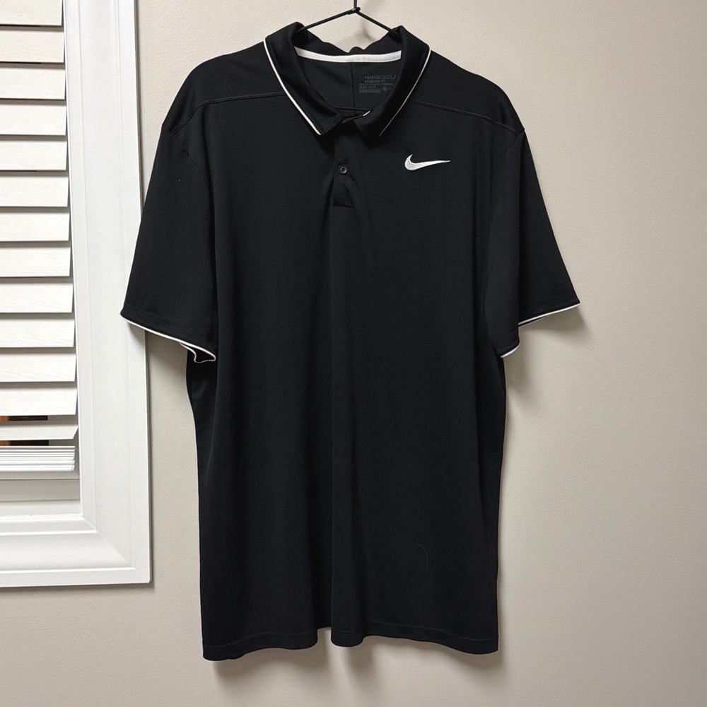 Nike‎ Golf Dri-Fit Polo Shirt Black White Mens XL Athletic Performance Top